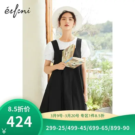 伊芙丽连衣裙春秋商场同款方领背带裙无袖外套小黑裙女1C7993351图片