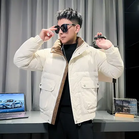 潮牌工装棉服男冬季2023个性拼色小众轻熟轻熟高级感立领加厚棉衣图片