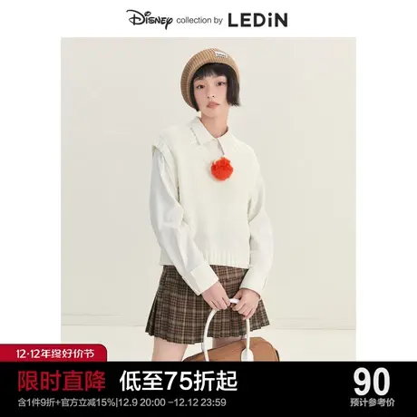 【迪士尼联名】乐町可爱V领背心休闲秋冬新款小美熊猫针织马甲女商品大图