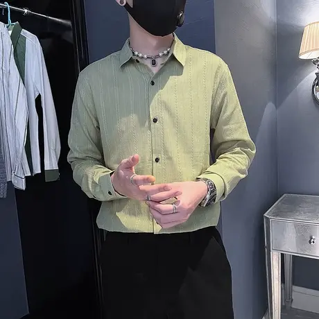 秋季长袖衬衫男潮流设计感条纹衬衣2023新款痞帅发型师上衣休闲潮商品大图