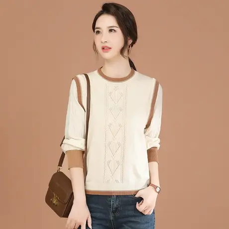 韩潮袭人高级感圆领假两件针织衫女2024春季新款休闲打底衫毛衣图片