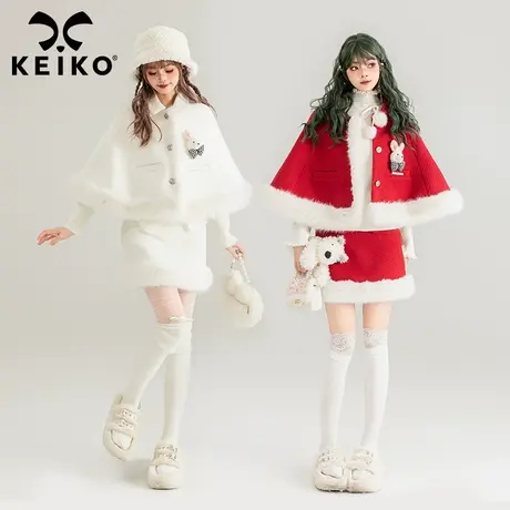 KEIKO 小香风新年套装裙2024早春斗篷毛呢外套+包臀半身裙两件套商品大图