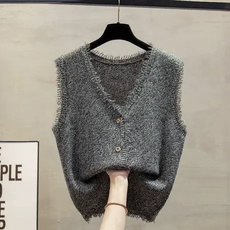 流苏针织开衫v领马甲背心女2025春秋新款宽松外穿马夹毛衣坎肩潮图片