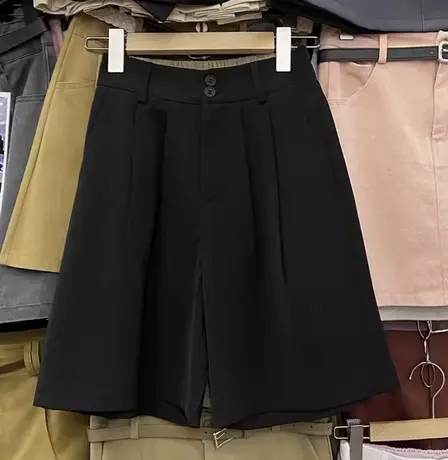 黑色西装短裤女夏季高腰显瘦宽松休闲小个子冰丝大码a字5五分中裤商品大图
