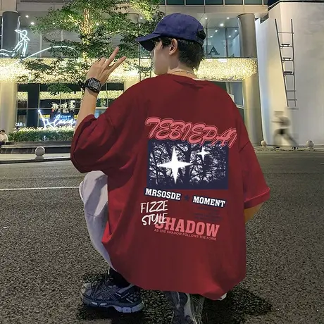 美式纯棉短袖t恤男夏季新款半袖男生潮流宽松ins情侣重磅体恤上衣商品大图