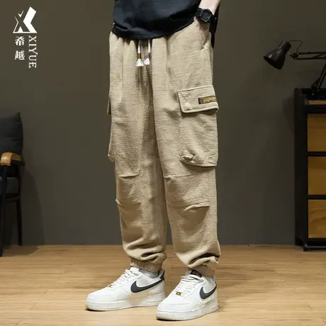希越亚麻纤维休闲裤男2024春季新款百搭束脚裤宽松大码男士空调裤商品大图