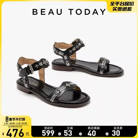 BeauToday沙滩凉鞋女2024新款度假海边凉鞋女BT一字带凉鞋女外穿商品大图
