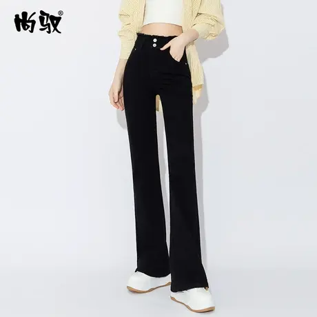 黑色弹力高腰牛仔喇叭裤2023春夏新款通勤牛仔长裤修身百搭微喇裤商品大图
