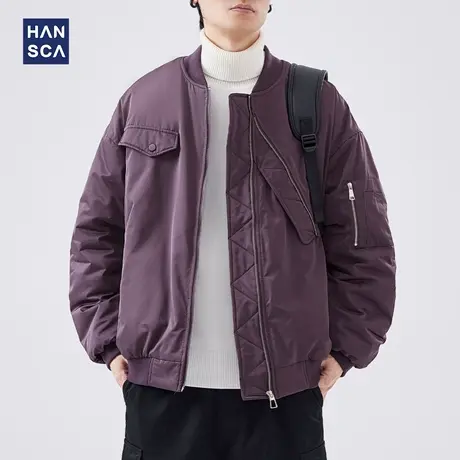 hansca工装夹克棉服男冬季新款加厚美式青少年棒球服保暖棉衣外套商品大图