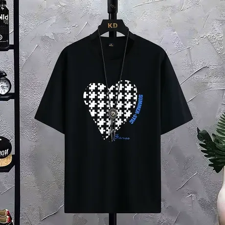 丝光棉 男士短袖T恤白色冰丝半袖夏季衣服男装休闲体恤印花打底衫商品大图