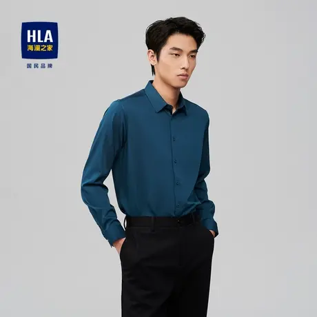 【加绒】HLA/海澜之家2023反面拉绒长袖衬衫冬纯色方领休闲衬衣男图片