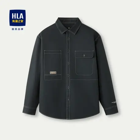 HLA/海澜之家外套款长袖休闲衬衫2023秋季新款纯棉宽松工装衬衣男商品大图