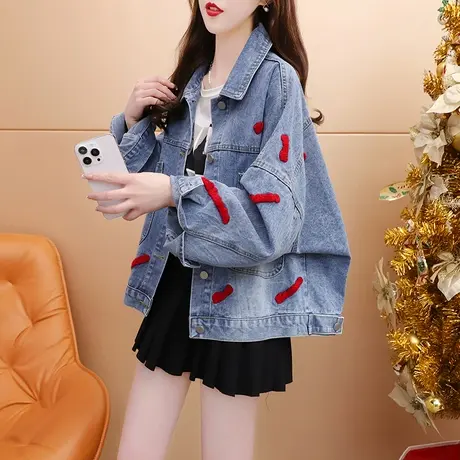 设计感牛仔外套女春秋2023新款秋季洋气减龄网红chic复古港味上衣商品大图