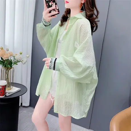 ins中长款长袖防晒衣衬衫女夏季2023新款宽松薄款休闲学生外套潮商品大图