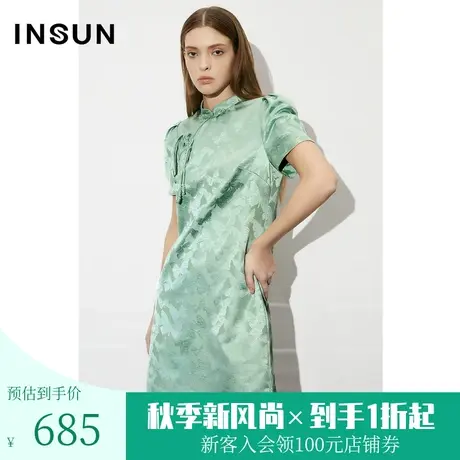 [新国风]恩裳COVER2023夏款新款缎面立体蝴蝶提花减龄泡泡袖裙子图片