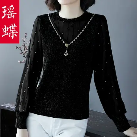 加绒t恤2023新款秋冬季百搭打底内搭长袖女洋气小衫短款上衣妈妈商品大图