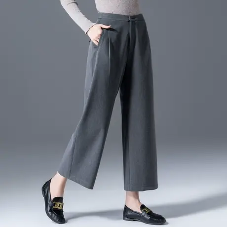 高腰灰色西装阔腿裤女春秋2023新款宽松休闲裤妈妈裤子九分直筒裤商品大图