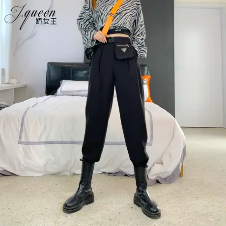 哈伦裤女高腰秋冬复古港味设计感宽松休闲显瘦卷边九分工装裤子潮图片