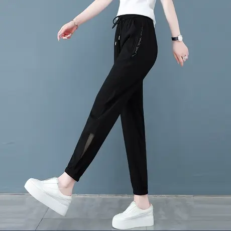 黑色冰丝哈伦裤女夏薄款宽松九分速干裤2023年百搭束脚休闲运动裤图片