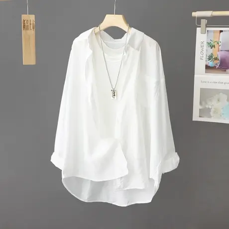 夏季外搭薄款透气防晒衣女长袖外套衬衫宽松洋气开衫小众微透上衣商品大图