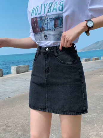 清仓捡漏黑灰色牛仔短裙a字裙女2023夏季高腰显瘦百搭学生包臀裙图片