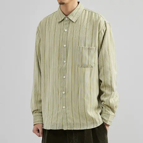 奕飏男装2022春秋季新款宽松长袖衬衫男士条纹休闲薄外套韩版潮牌图片