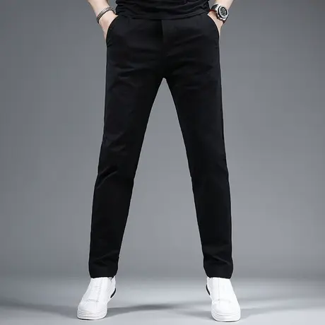 男士休闲裤夏季轻薄款黑色2023新款修身直筒休闲百搭商务男生裤子商品大图