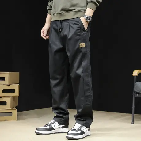 直筒休闲裤男士弹力宽松大码潮牌秋季2023新款阔腿黑色裤子男长裤商品大图