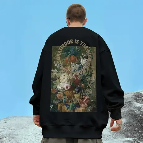 卫衣男圆领加绒宽松加肥加大码秋冬款胖子oversize美式纯棉情侣装商品大图