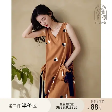 妮狄娅2023睡衣睡裙女夏季薄款纯棉无袖v领宽松长款背心裙家居服图片