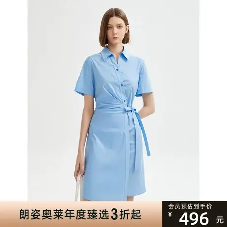 朗姿棉质高级感气质设计感高腰显瘦衬衫裙女2023年夏季新款连衣裙商品大图