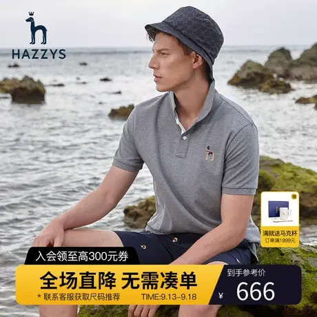 【易打理液氨】Hazzys哈吉斯夏季男士短袖T恤宽松多彩polo衫男T潮商品大图