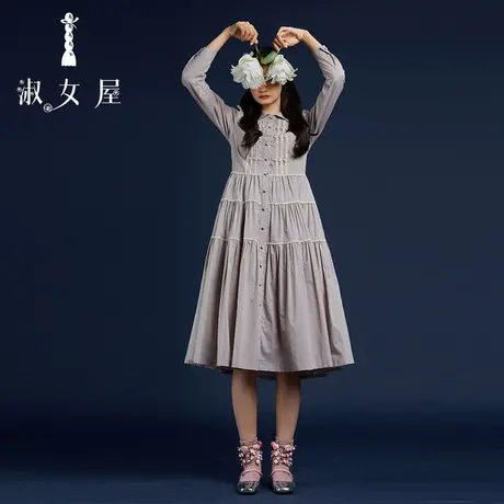 淑女屋水晶鞋与玫瑰花2022秋季新款高端小方领公主线分割连衣裙图片