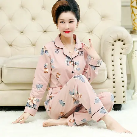 南极人纯棉睡衣女士春秋季长袖中老年妈妈家居服套装2023年新款冬商品大图
