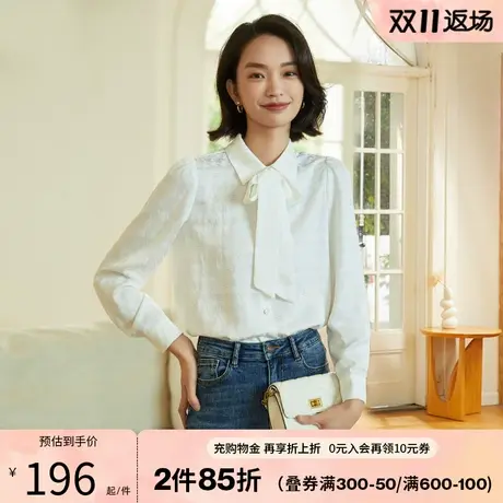 阿依莲千鸟格春日女士衬衫结绑带白色衬衣别致漂亮小衫2023秋图片
