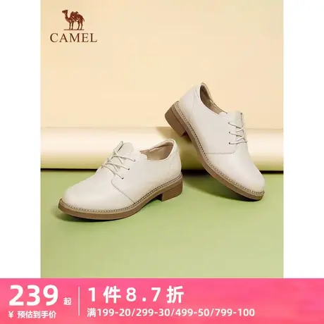 骆驼女鞋2023秋季新款英伦风小皮鞋女真皮乐福鞋深口高跟粗跟单鞋图片