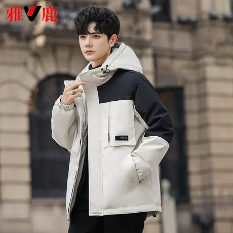 雅鹿羽绒服男短款2023你新款青少年时尚撞色拼接保暖工装外套冬季图片
