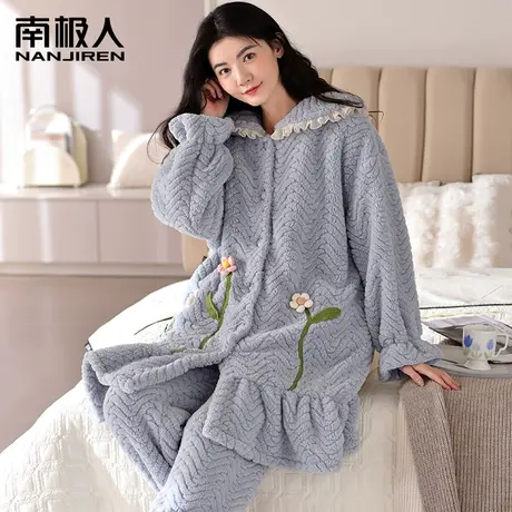 珊瑚绒睡袍女冬季2023年新款加厚加绒法兰绒家居服睡衣长款套装秋商品大图