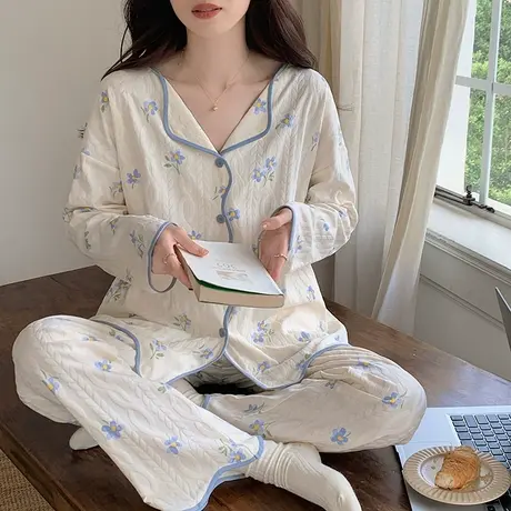 南极人睡衣女纯棉春秋款长袖长裤甜美网红风家居服套装可外穿新款商品大图