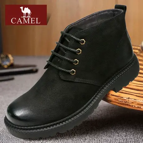 Camel/骆驼男鞋 冬季真牛皮加绒圆头大头休闲皮靴 复古高帮皮鞋子商品大图