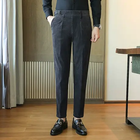 秋冬季西裤男士复古灯芯绒商务休闲长裤子修身直筒西服裤小西装裤图片