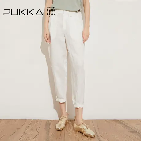 蒲PUKKA商场同款女装亚麻萝卜裤2023新款春宽松显瘦休闲裤夏图片