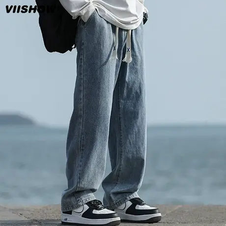 VIISHOW美式高街牛仔裤男款2025新款春秋季直筒裤松紧腰休闲长裤商品大图
