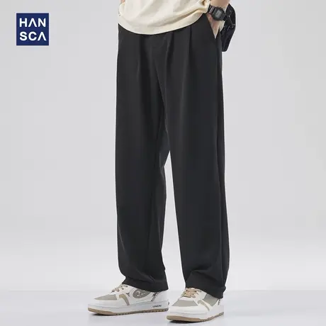 hansca夏季薄款舒适透气休闲裤男微弹宽松直筒纯色大码百搭长裤子商品大图