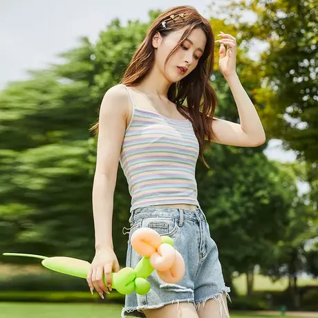 唐狮女背心吊带美背外穿夏季新款彩色多巴胺针织无袖上衣内搭图片