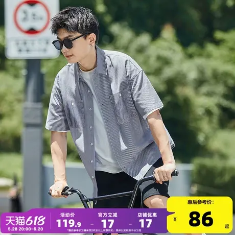唐狮2025夏季新款短袖衬衫男日系宽松休闲港风百搭复古衬衣外套男商品大图