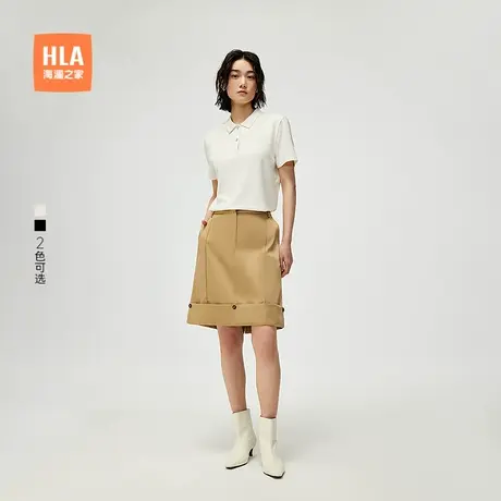 HLA/海澜之家休闲翻领短袖POLO衫2025春夏新珠地直筒印花上衣女装商品大图