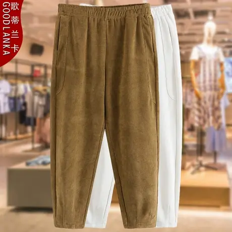 中老年妈妈装灯芯绒哈伦裤子秋装新款加肥加大码女装松紧高腰裤子商品大图