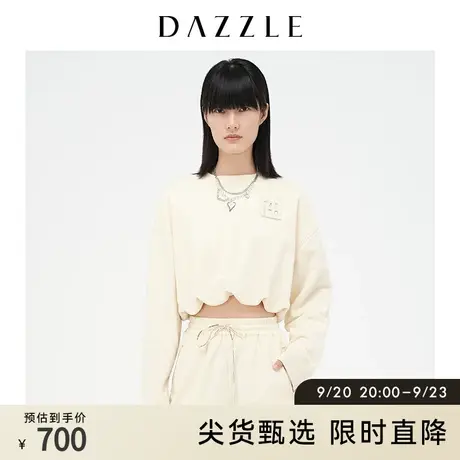 DAZZLE地素奥莱 圆领下摆抽绳立体LOGO短款卫衣女2D4J1161U图片