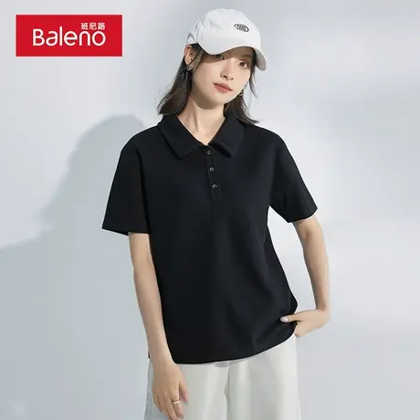 班尼路黑色t恤女2024新款夏季珠地透气宽松上衣polo领气质衣服女图片